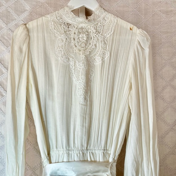 Vintage Gunne Sax Jessica McClintock White High Neck Edwardian Style Gown, 10 - Picture 3 of 12